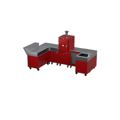U-Shape Kitchen U1 in Dark Cherry red, angled view of the U-shaped layout