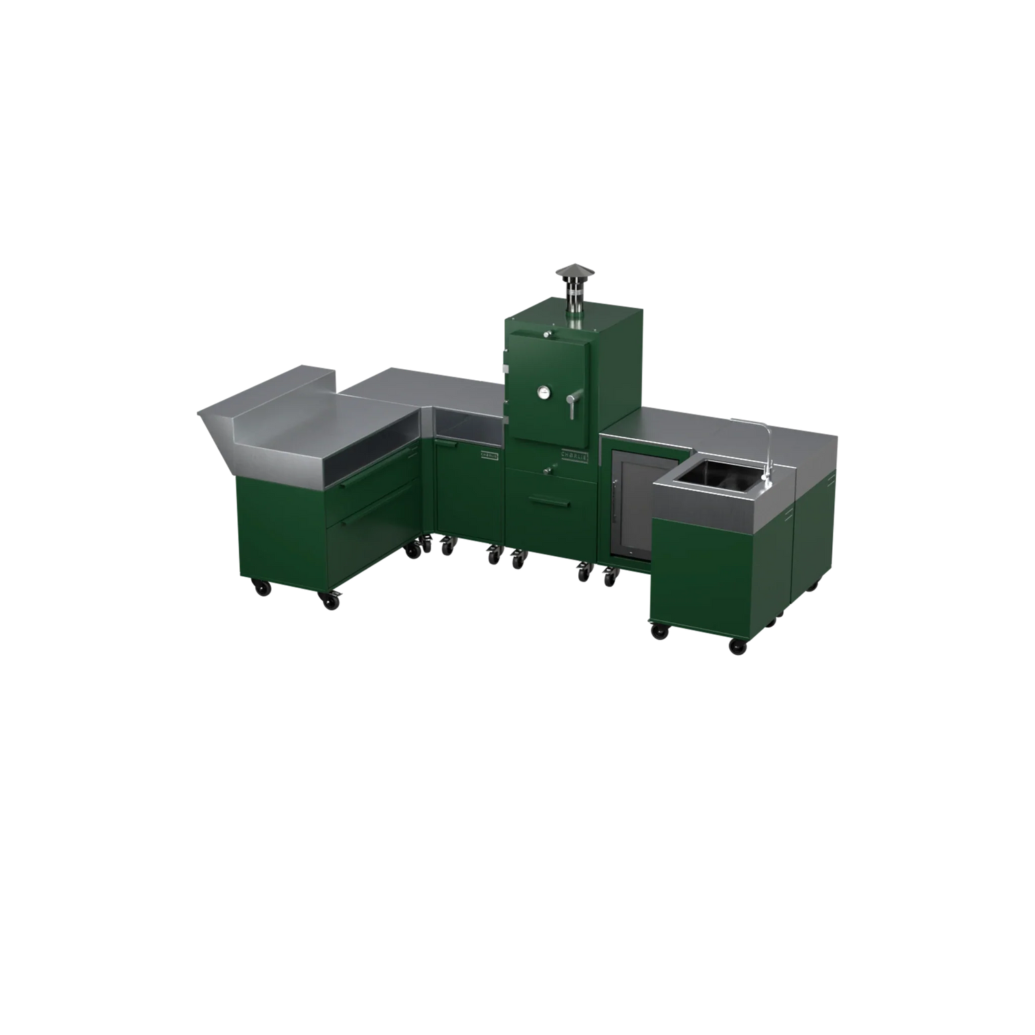 U-Shape Kitchen U1 in Green Chilli green, angled lifestyle view