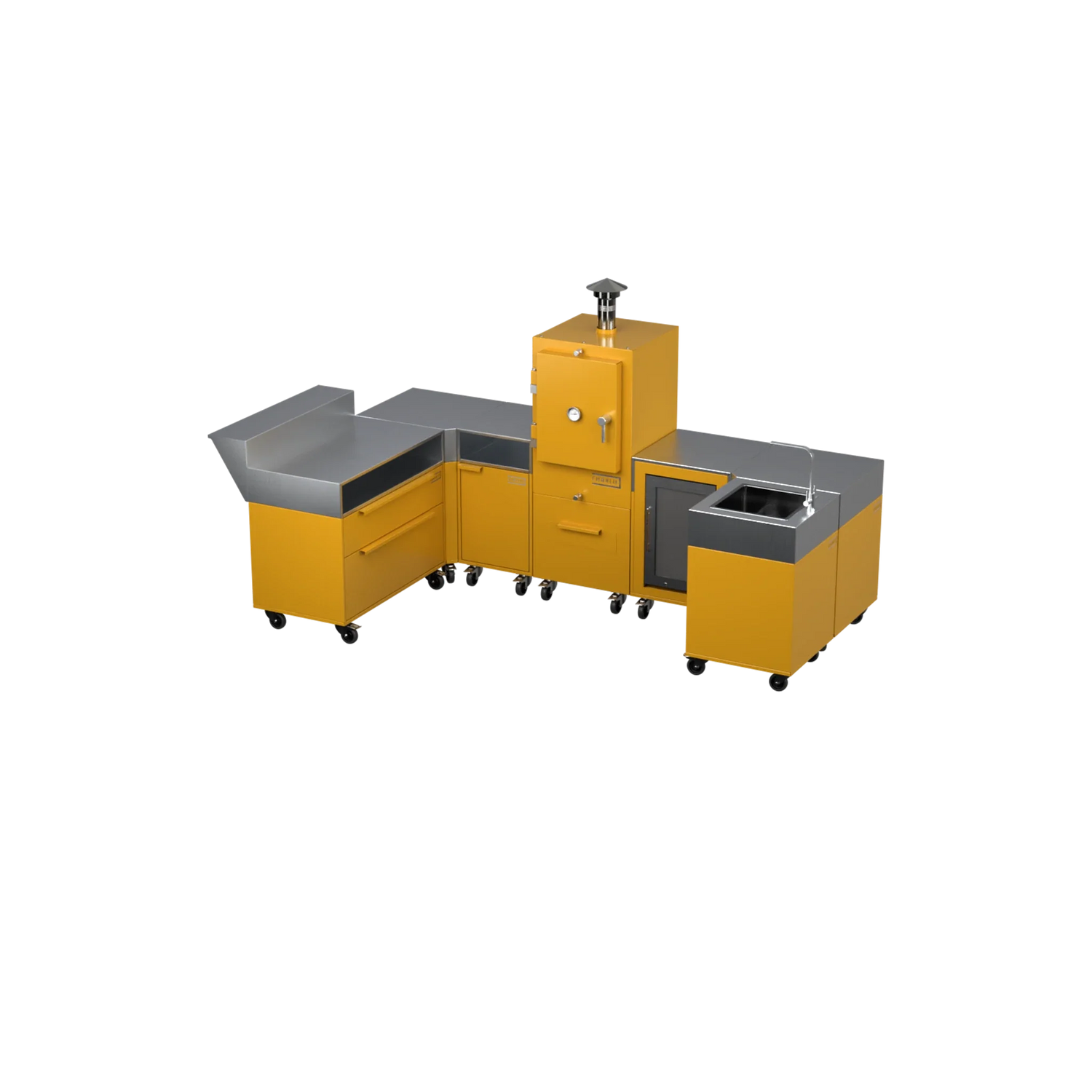 U-Shape Kitchen U1 in Honeycomb amber, angled three-quarter view
