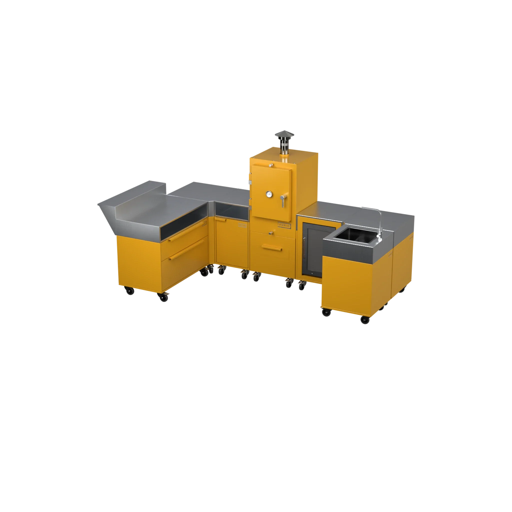 U-Shape Kitchen U1 in Honeycomb amber, angled three-quarter view
