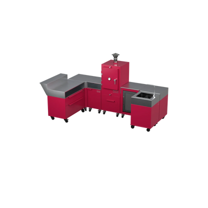 U-Shape Kitchen U1 in Rhubarb pink, angled corner view