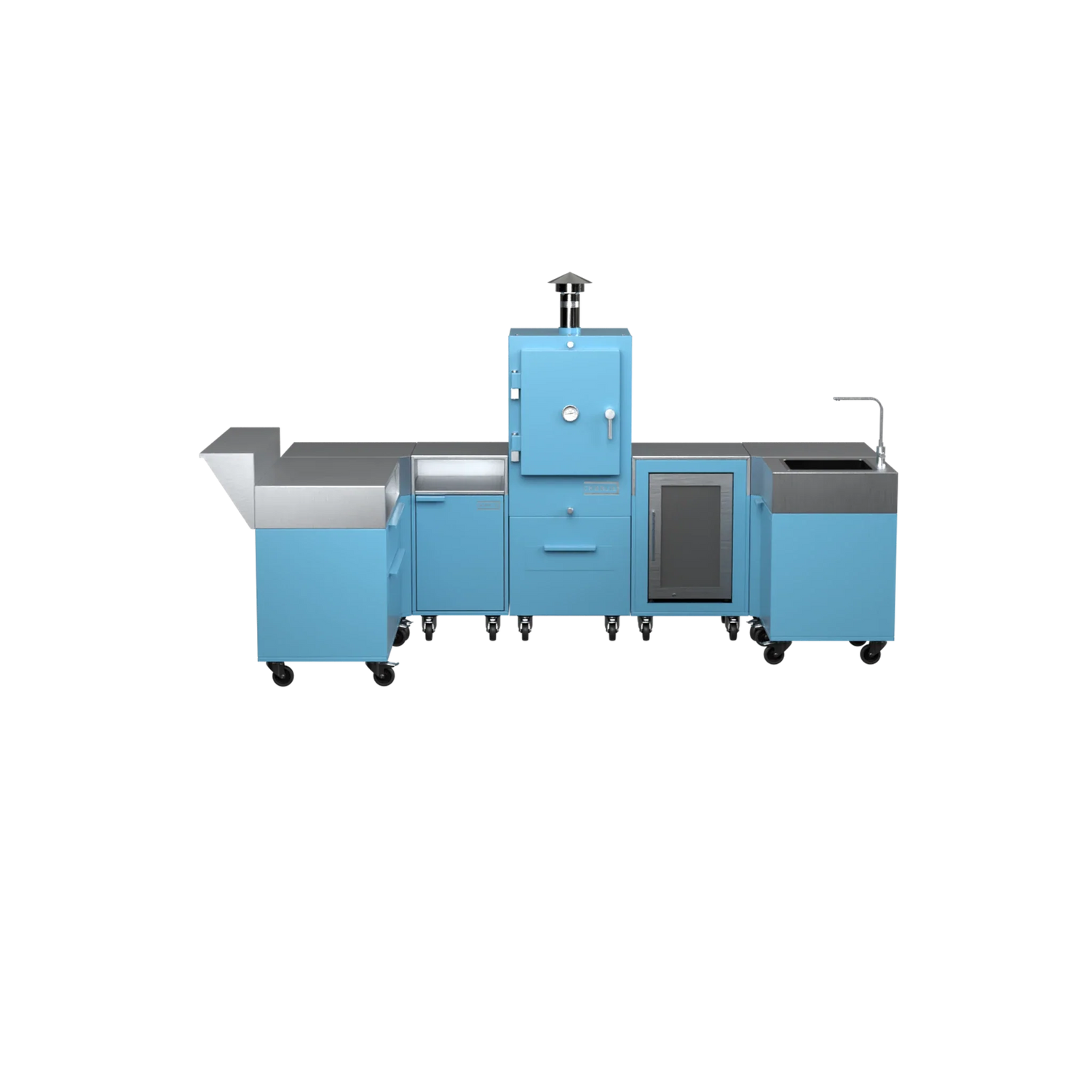 U-Shape Kitchen U1 in Blue Marlin blue, front view