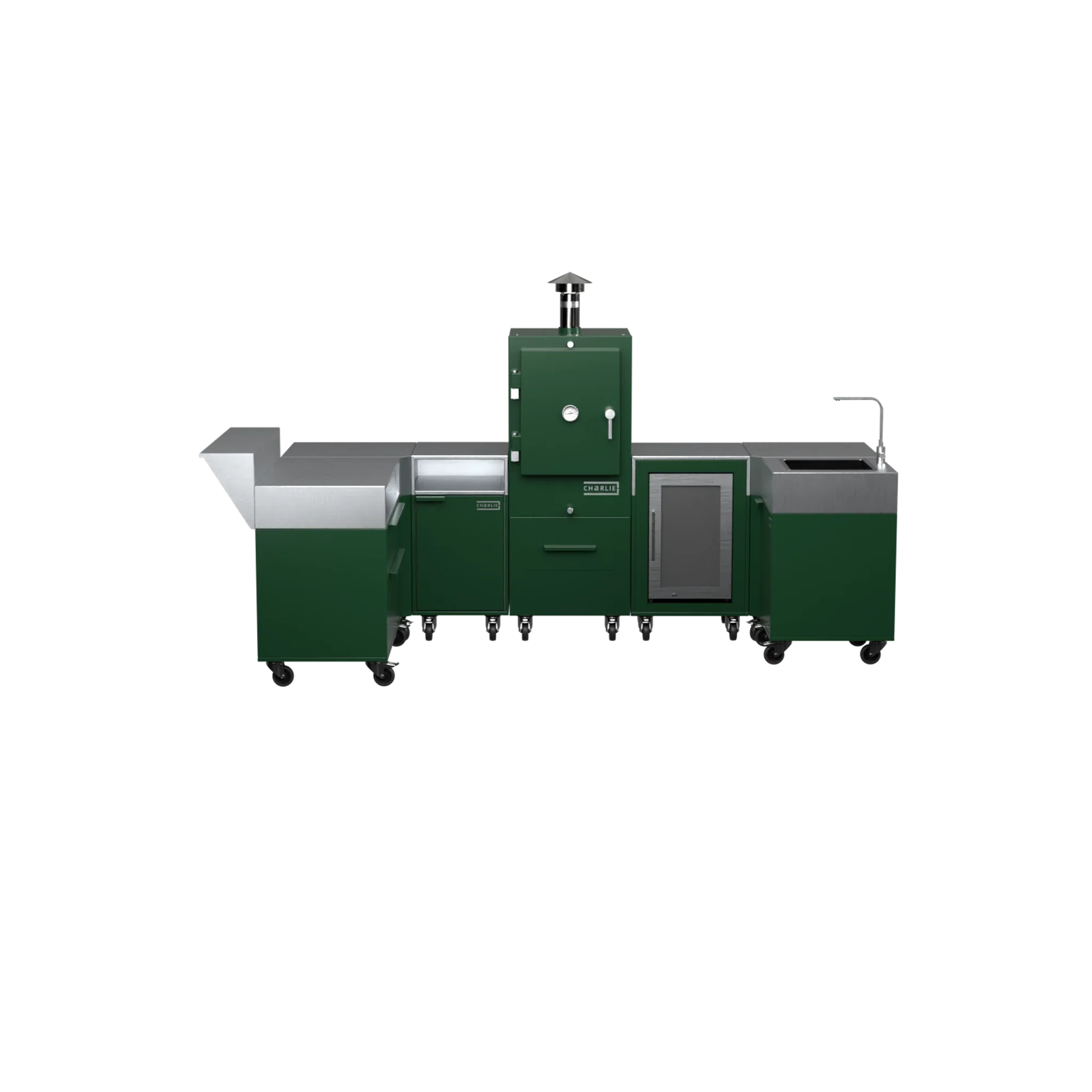 U-Shape Kitchen U1 in Green Chilli green, straight-on front view
