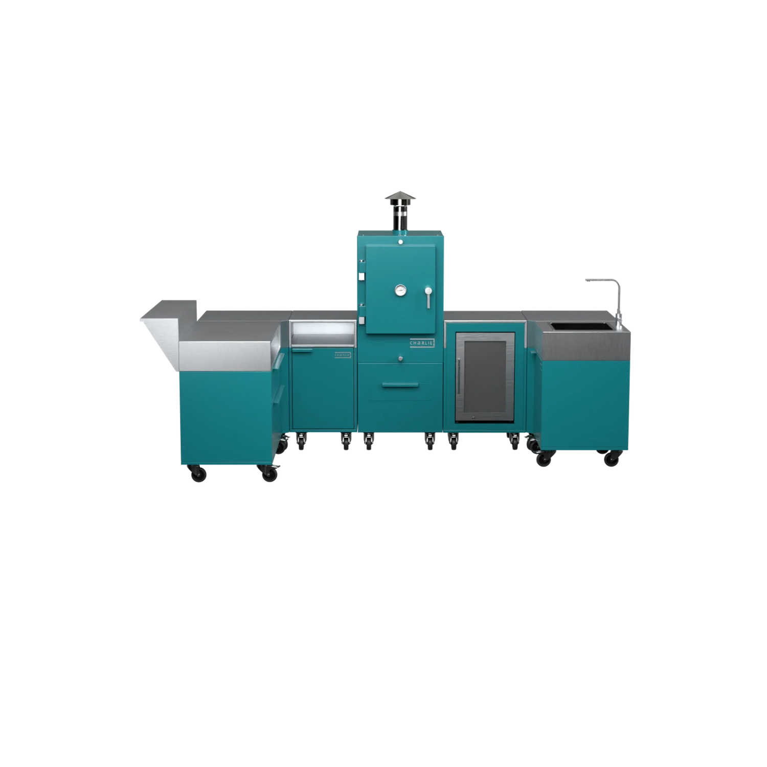 U-Shape Kitchen U1 in Teal Duck teal, front elevation view