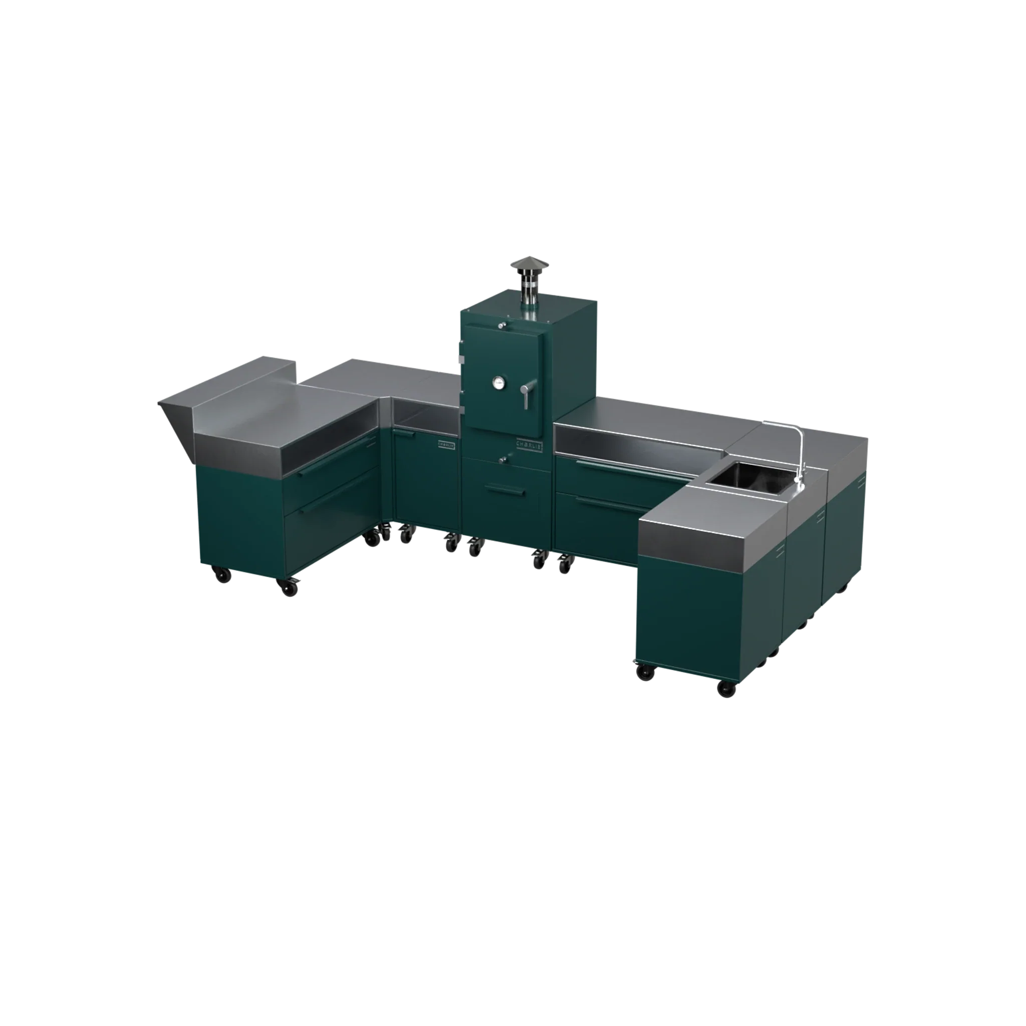 U-Shape Kitchen U2 in Agave green, angled three-quarter view
