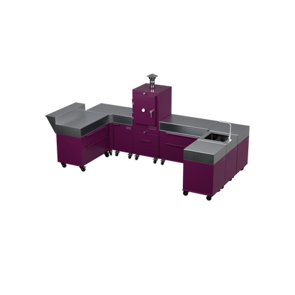 U-Shape Kitchen U2 in Beetroot purple-red, angled corner layout view
