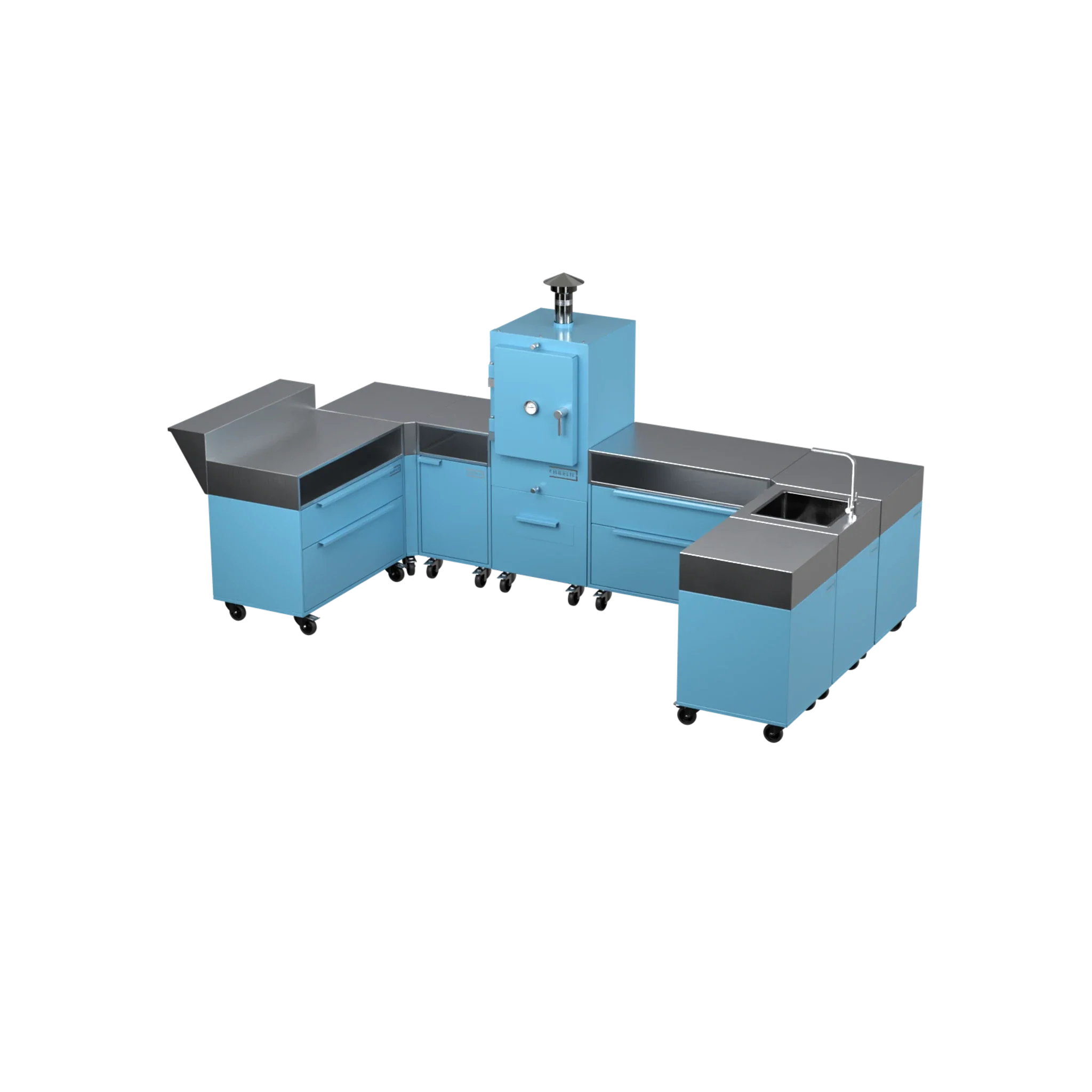U-Shape Kitchen U2 in Blue Marlin blue, angled three-quarter view