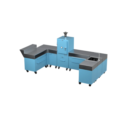 U-Shape Kitchen U2 in Blue Marlin blue, angled three-quarter view