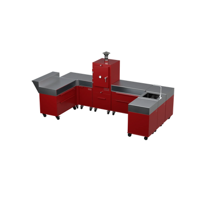 U-Shape Kitchen U2 in Dark Cherry red, angled three-quarter view