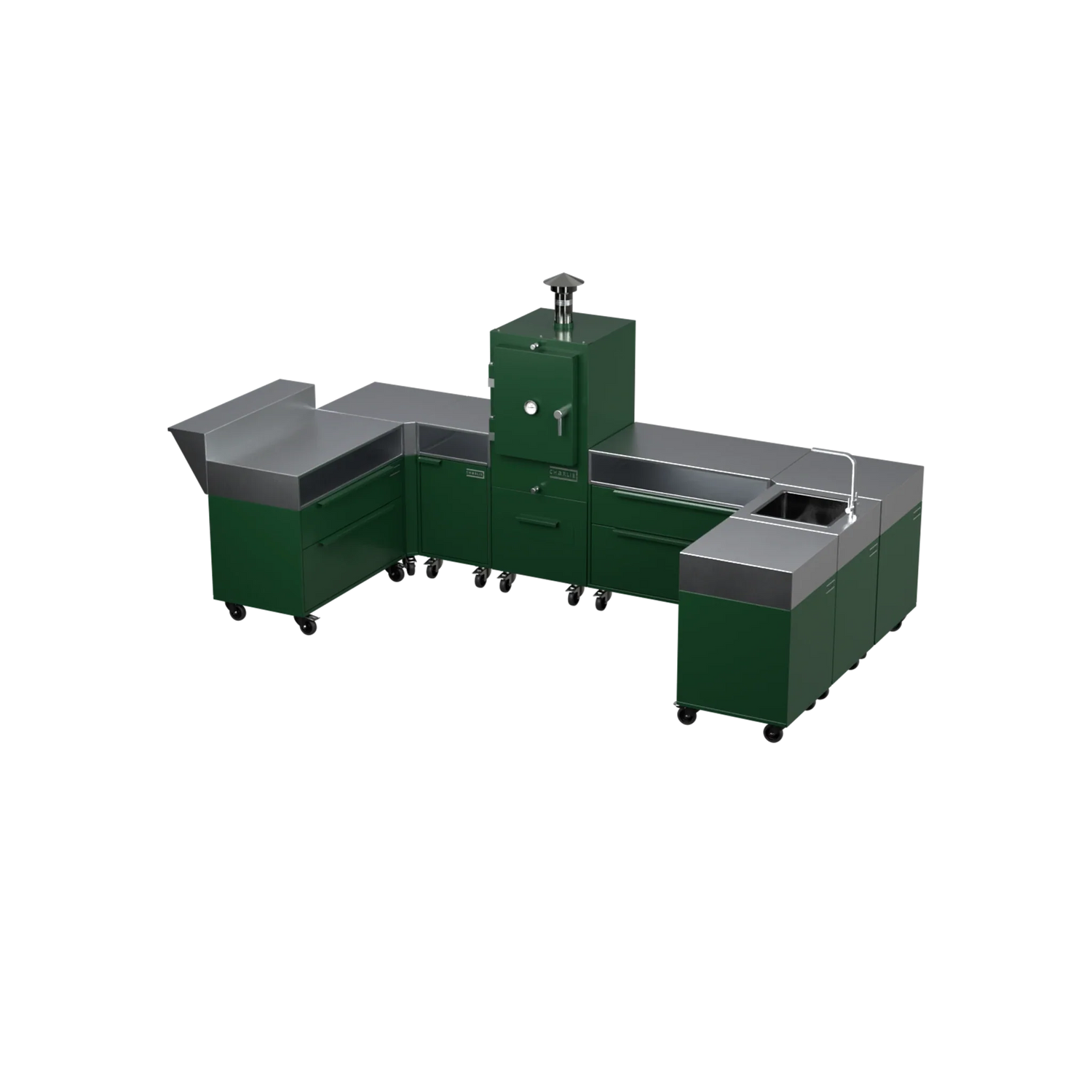 U-Shape Kitchen U2 in Green Chilli green, angled corner view