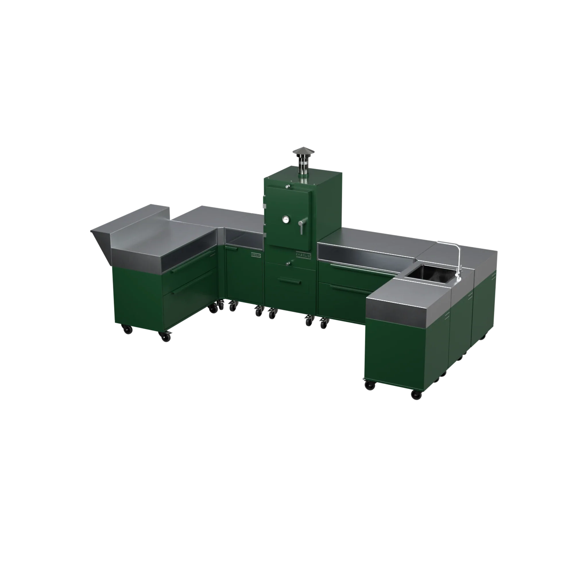 U-Shape Kitchen U2 in Green Chilli green, angled corner view