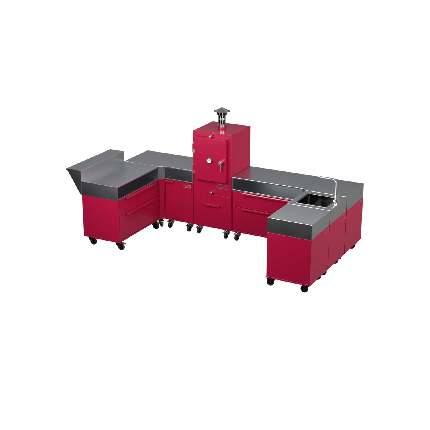U-Shape Kitchen U2 in Rhubarb pink, angled corner view