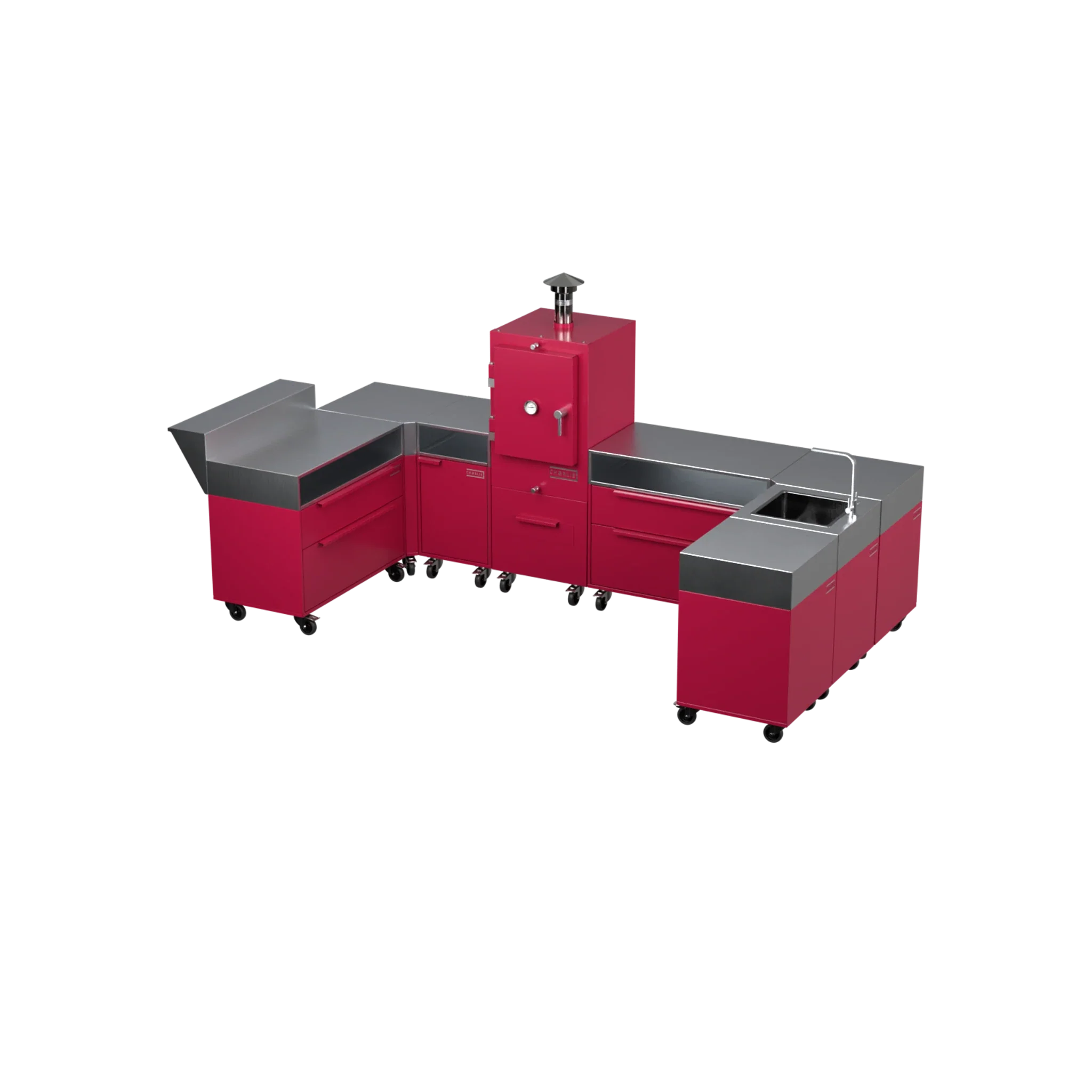 U-Shape Kitchen U2 in Rhubarb pink, angled corner view
