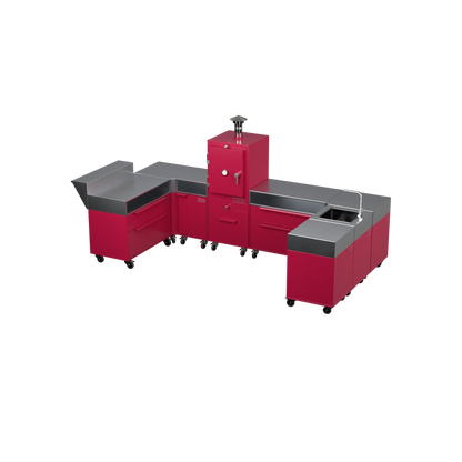 U-Shape Kitchen U2 in Rhubarb pink, angled corner view