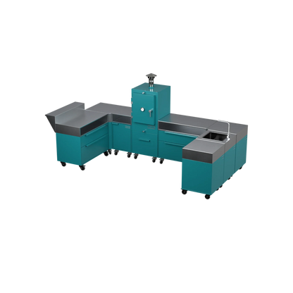 U-Shape Kitchen U2 in Teal Duck blue-green, angled three-quarter view