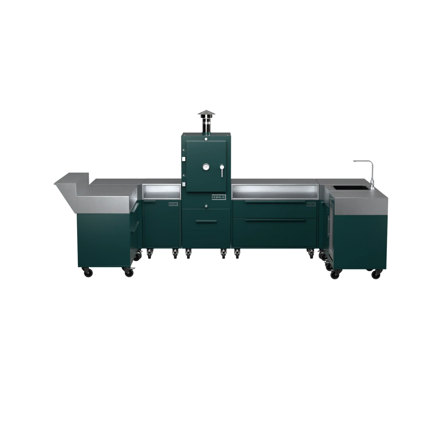U-Shape Kitchen U2 in Agave green, straight-on front view