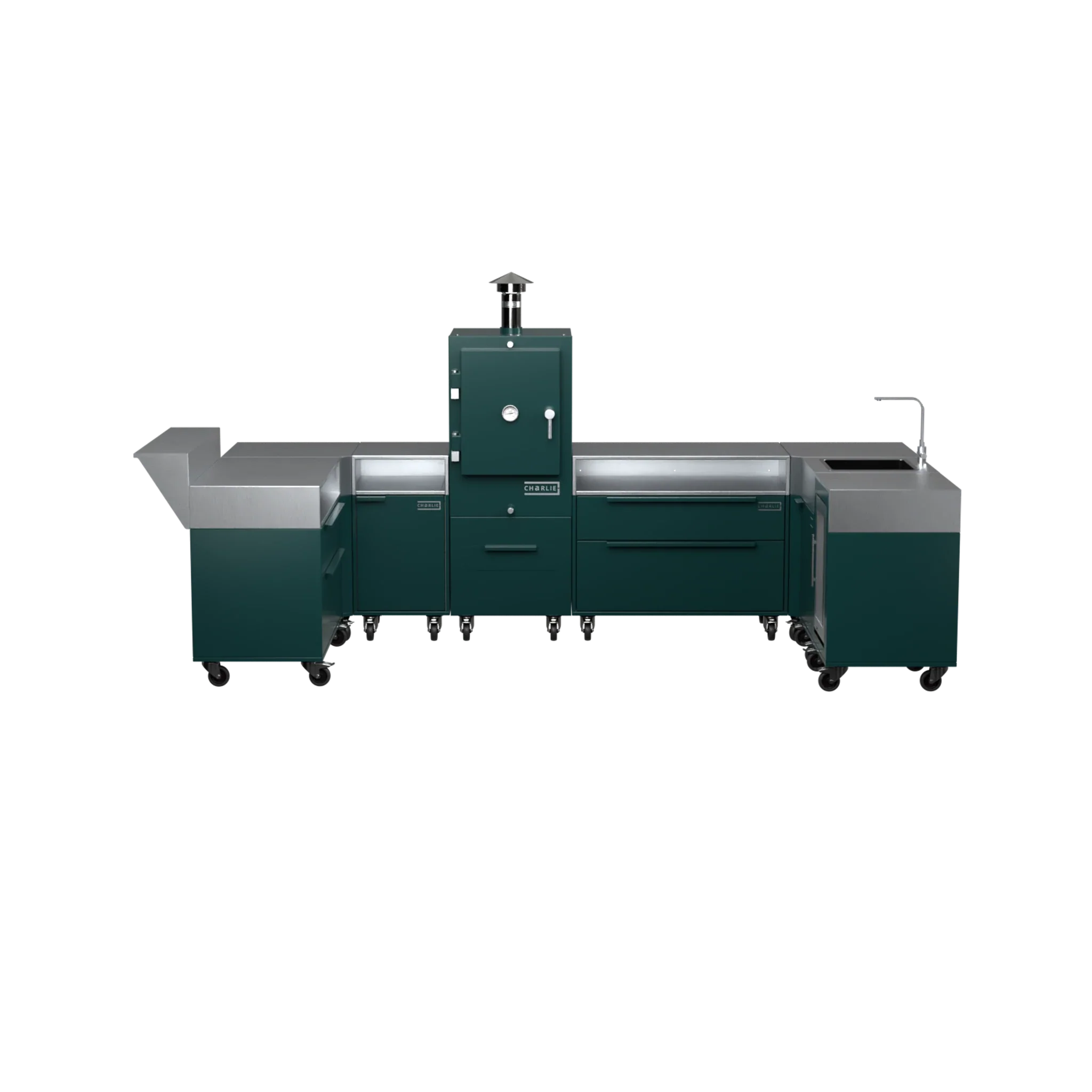 U-Shape Kitchen U2 in Agave green, straight-on front view
