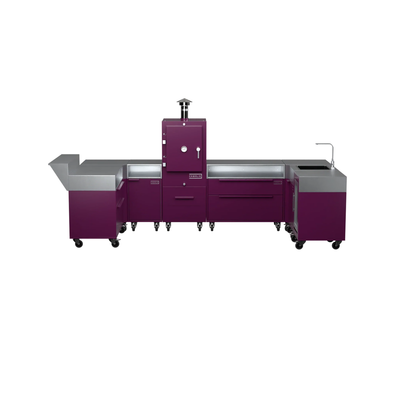 U-Shape Kitchen U2 in Beetroot purple-red, straight front elevation