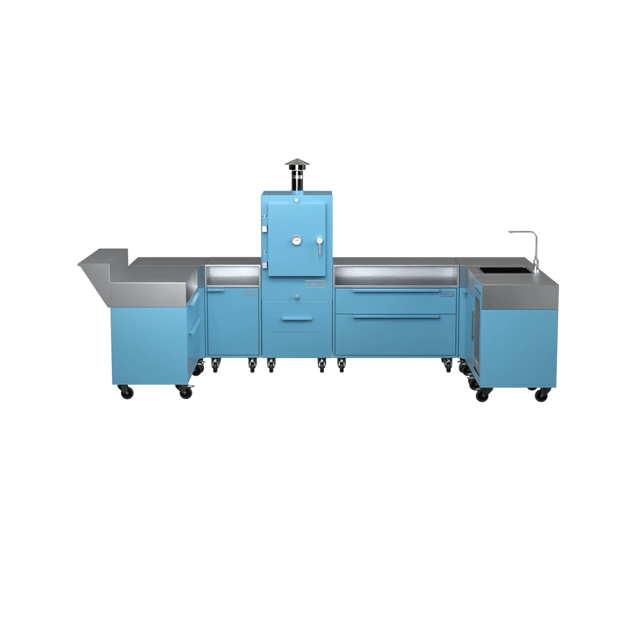 U-Shape Kitchen U2 in Blue Marlin blue, straight-on front view