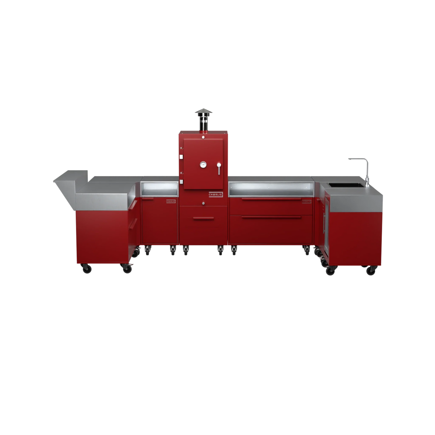 U-Shape Kitchen U2 in Dark Cherry red, straight-on front view
