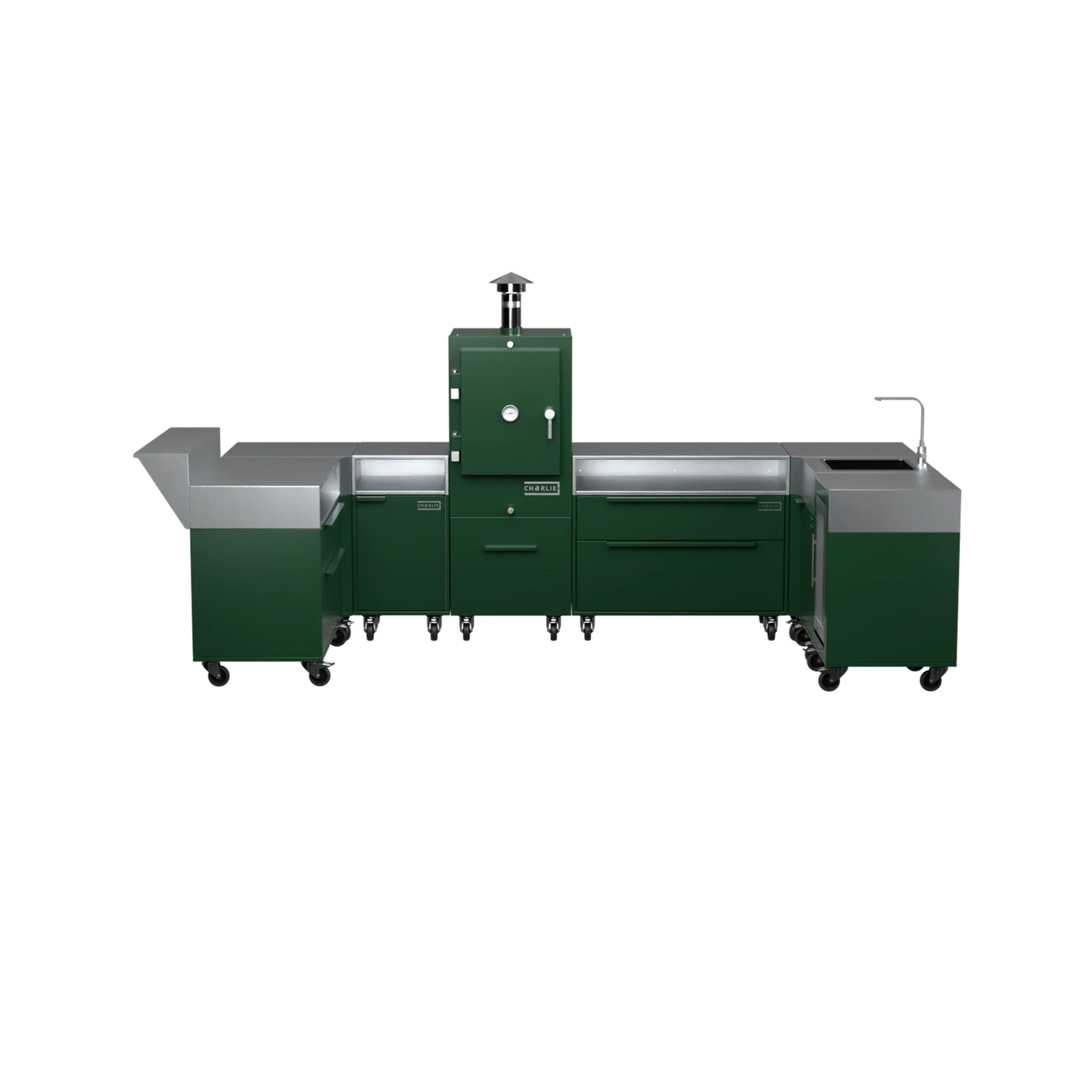 U-Shape Kitchen U2 in Green Chilli green, straight front elevation