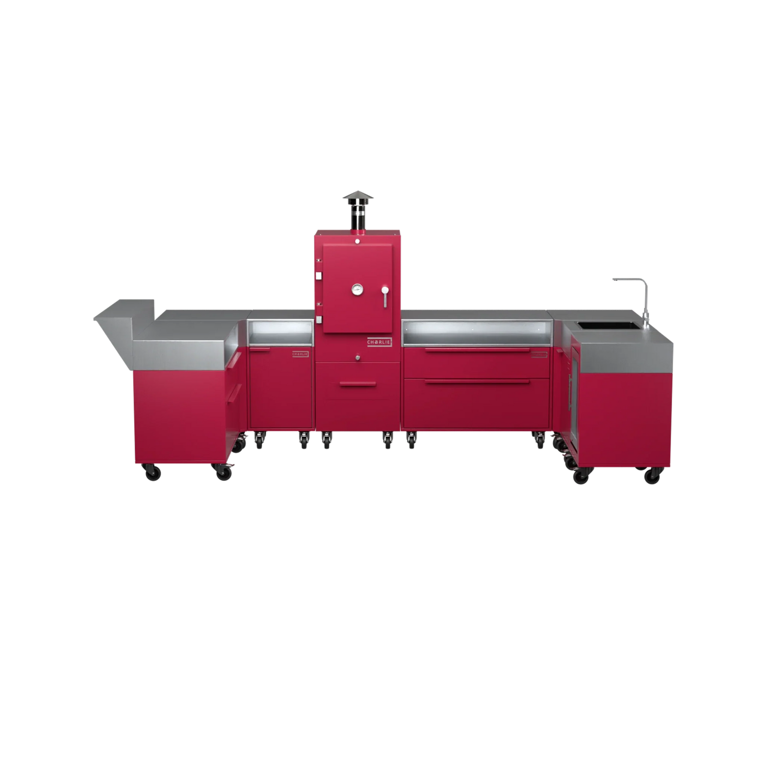 U-Shape Kitchen U2 in Rhubarb pink, straight front elevation