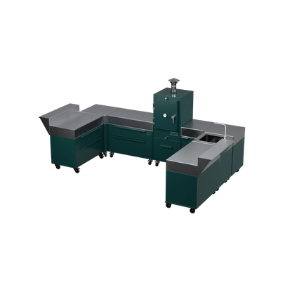 U3 U-Shape modular kitchen in agave green, angled corner view
