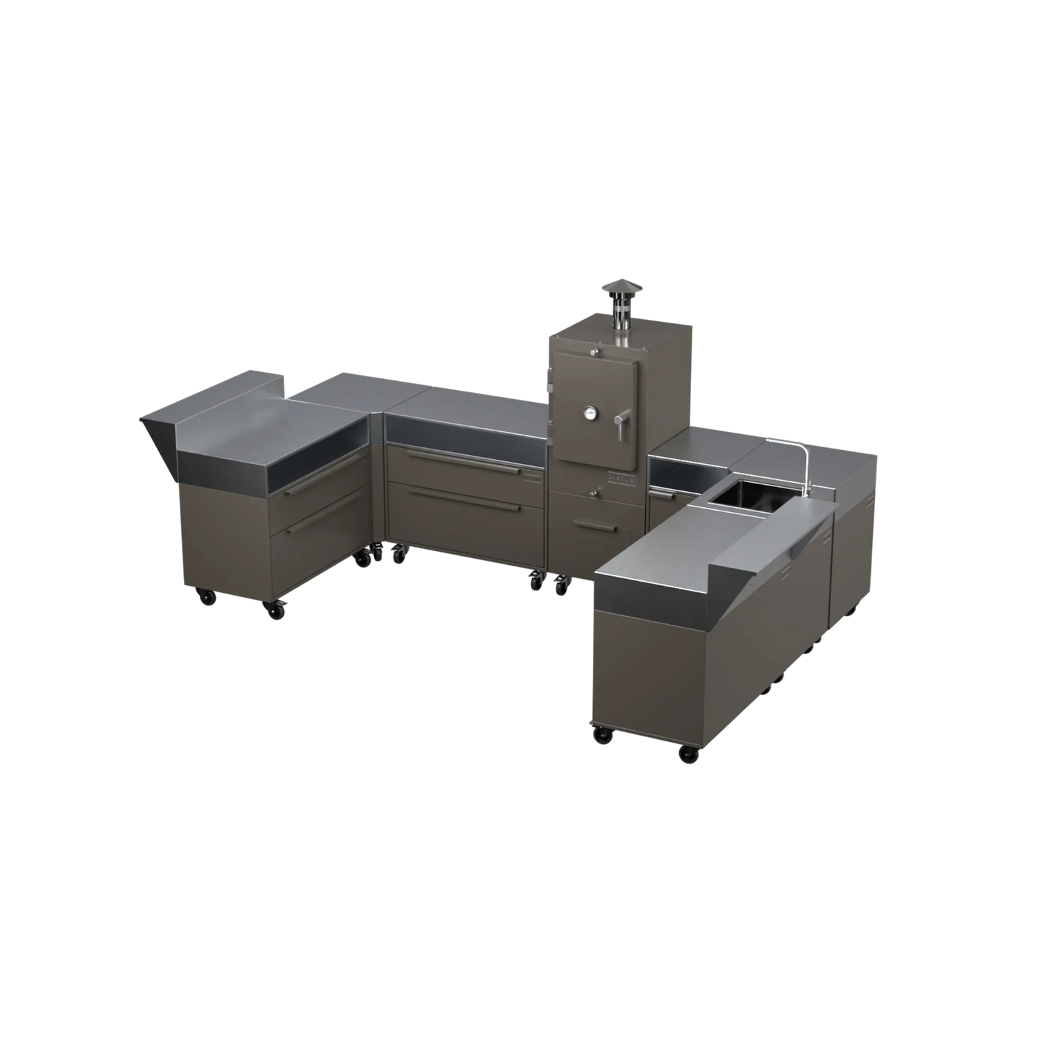 U3 U-Shape modular kitchen in porcini taupe, angled perspective view