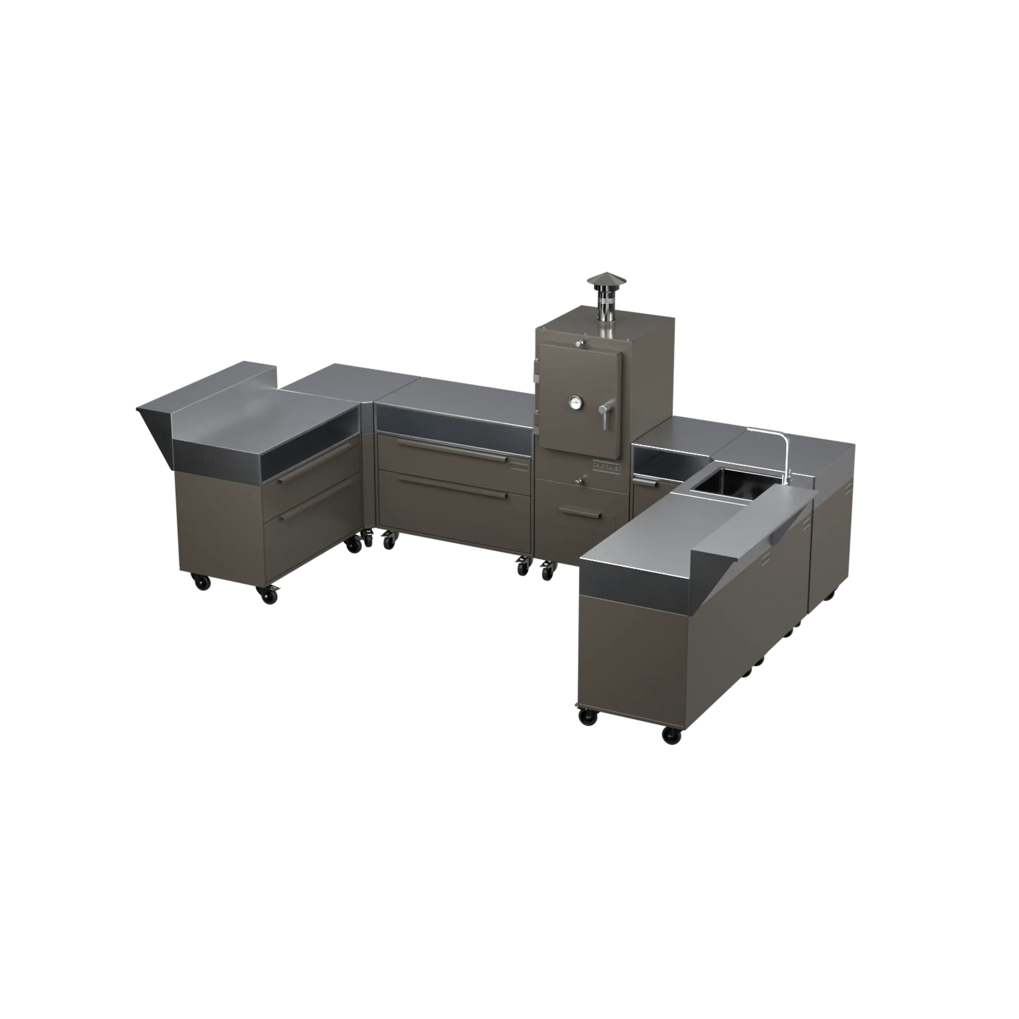 U3 U-Shape modular kitchen in porcini taupe, angled perspective view