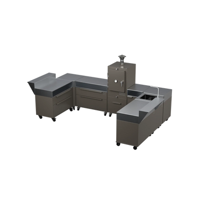 U3 U-Shape modular kitchen in porcini taupe, angled perspective view