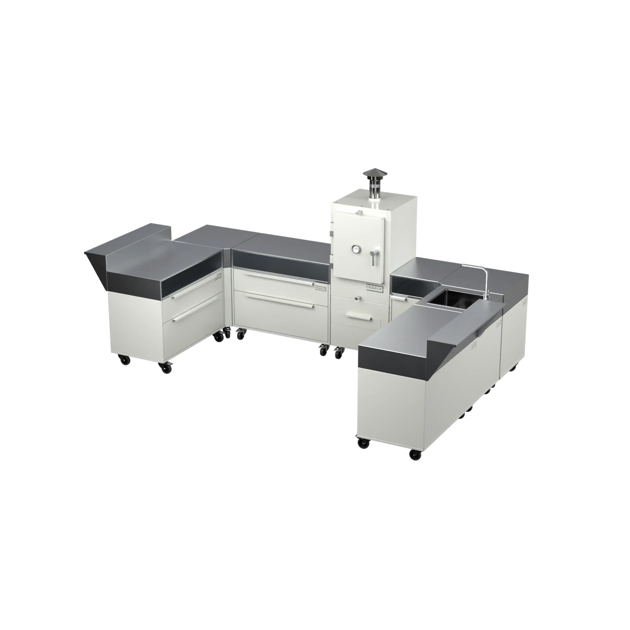 U3 U-Shape modular kitchen in truffle brown, angled three-quarter view