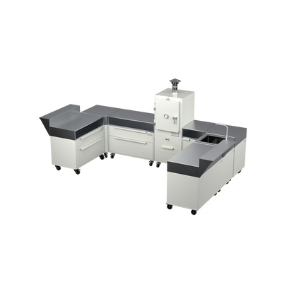 U3 U-Shape modular kitchen in truffle brown, angled three-quarter view