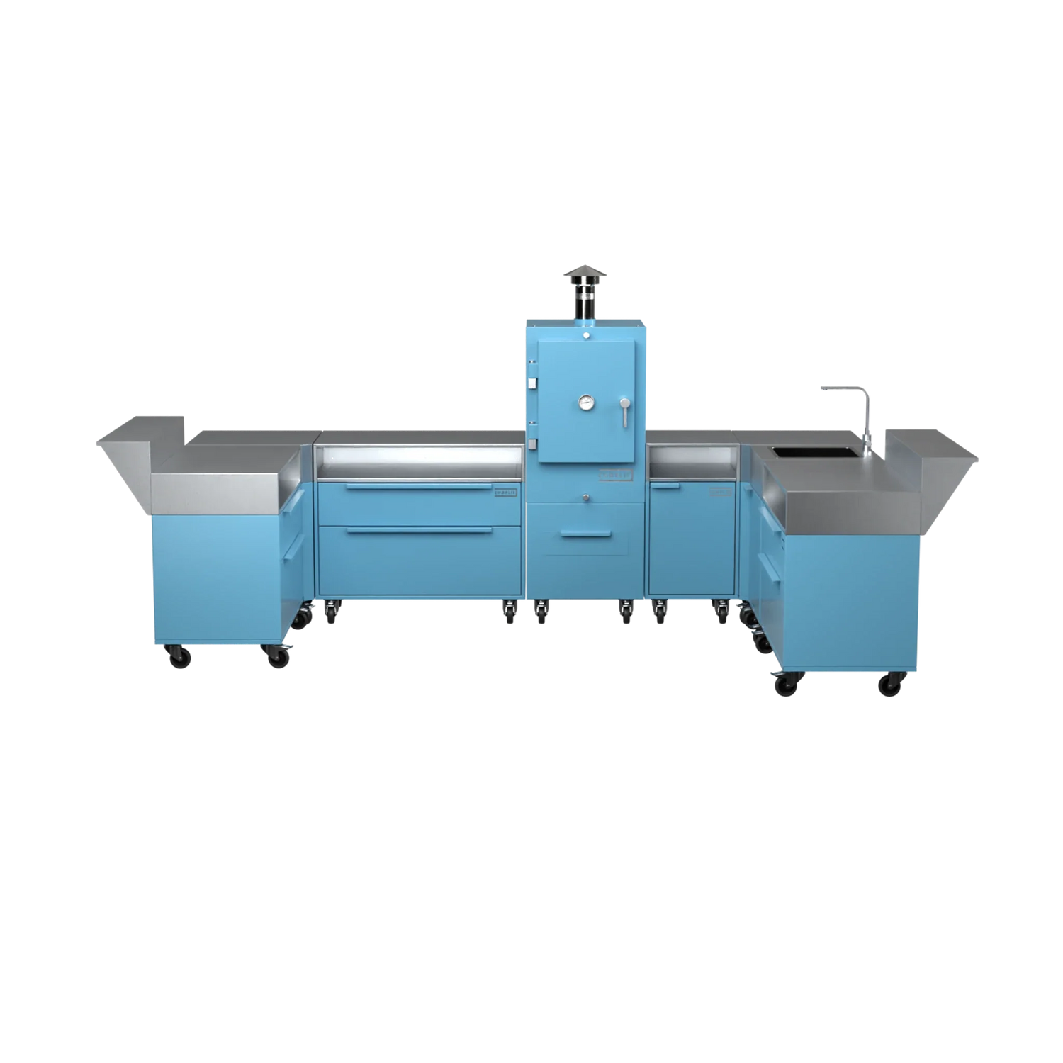 U3 U-Shape kitchen in blue marlin blue, straight front-facing view