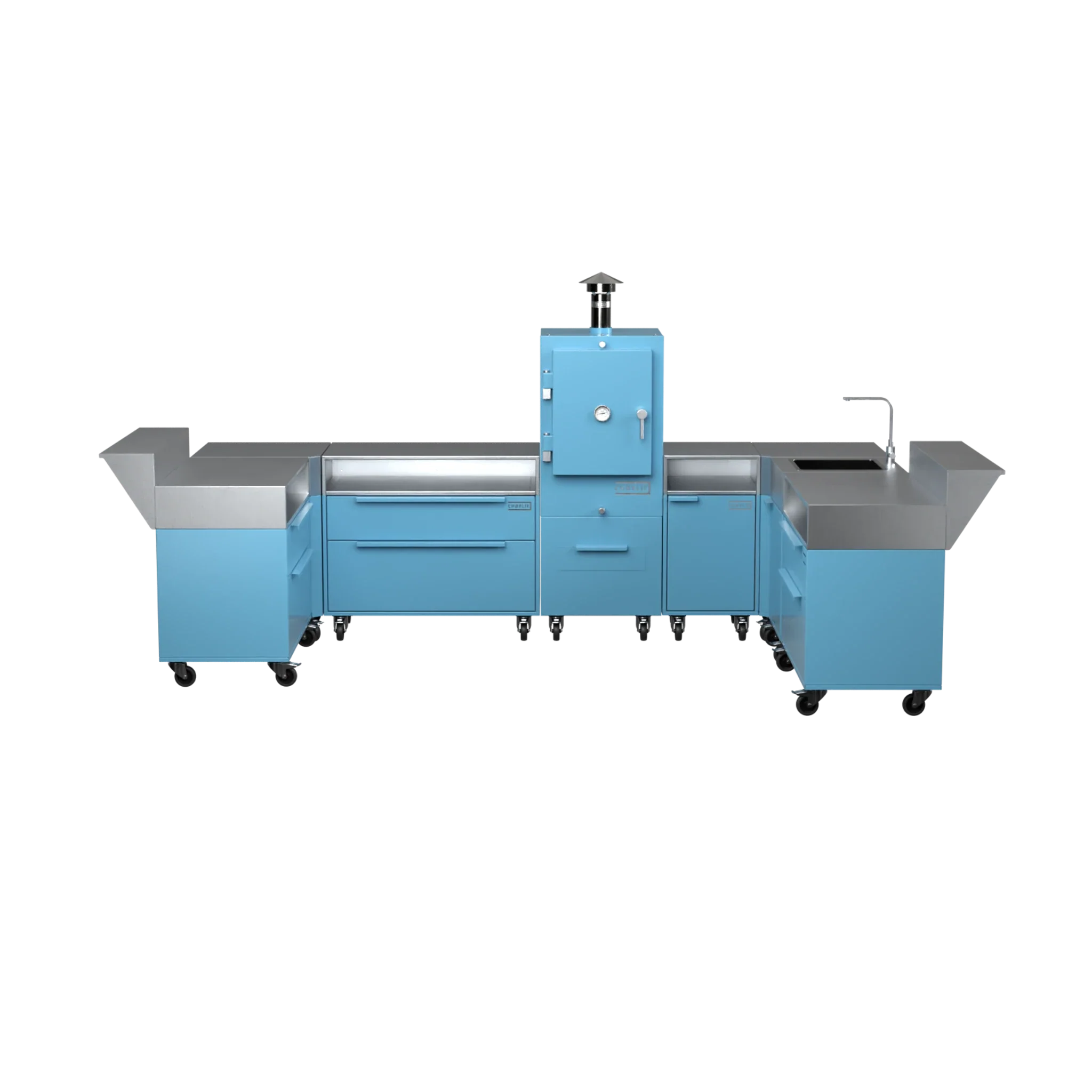 U3 U-Shape kitchen in blue marlin blue, straight front-facing view
