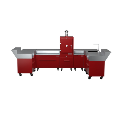 U3 U-Shape kitchen in dark cherry red, straight front view of the run