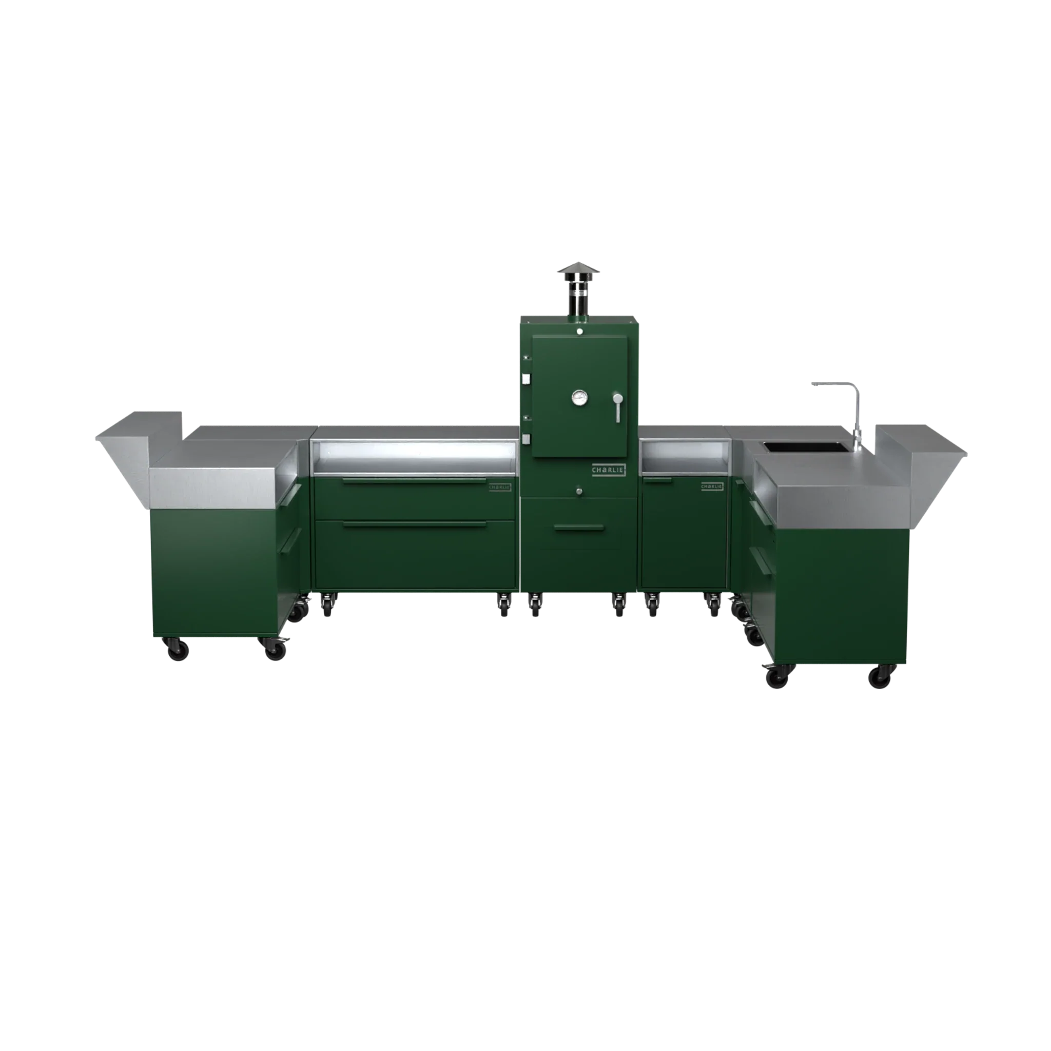 U3 U-Shape kitchen in green chilli green, straight-on front elevation
