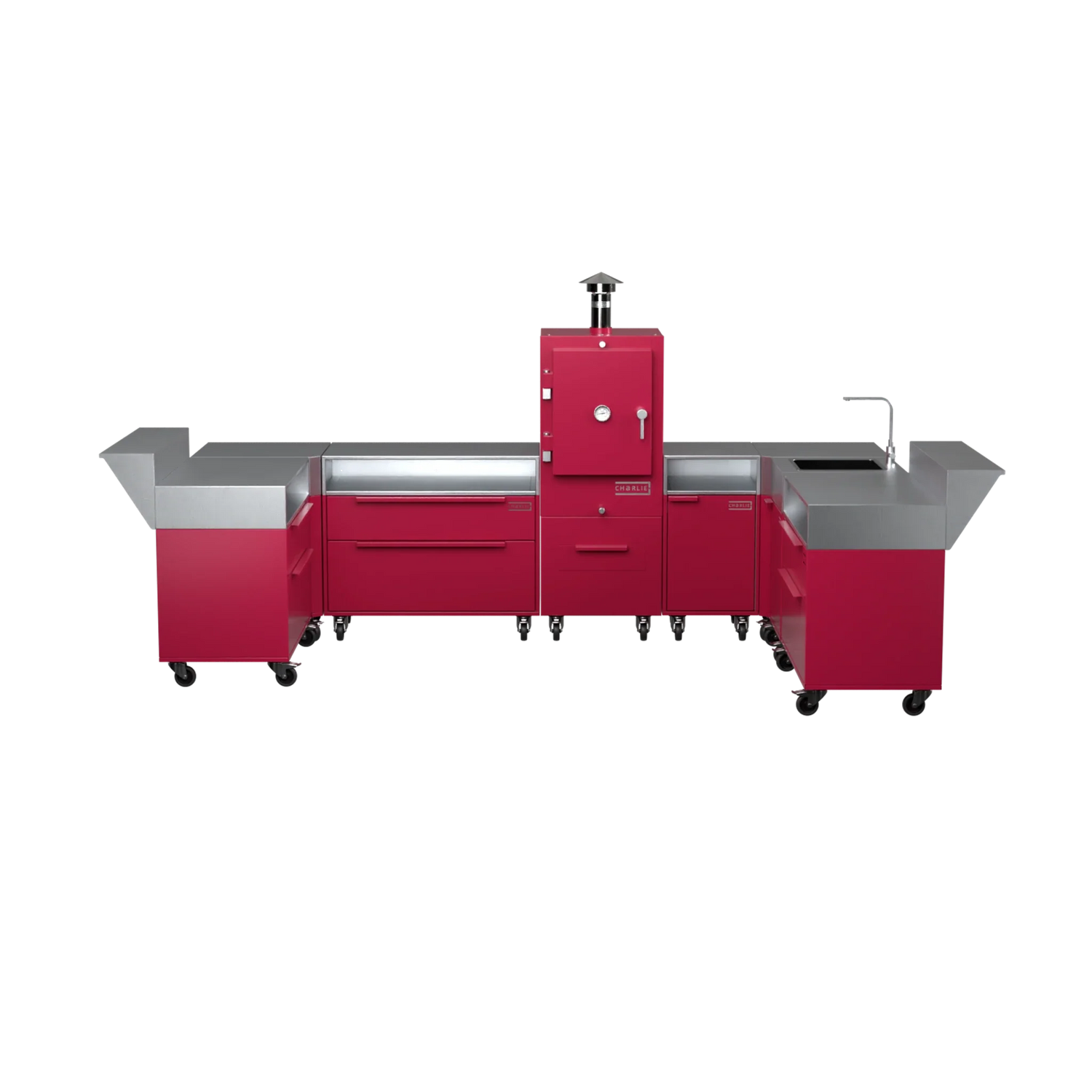 U3 U-Shape kitchen in rhubarb pink, straight-on front elevation