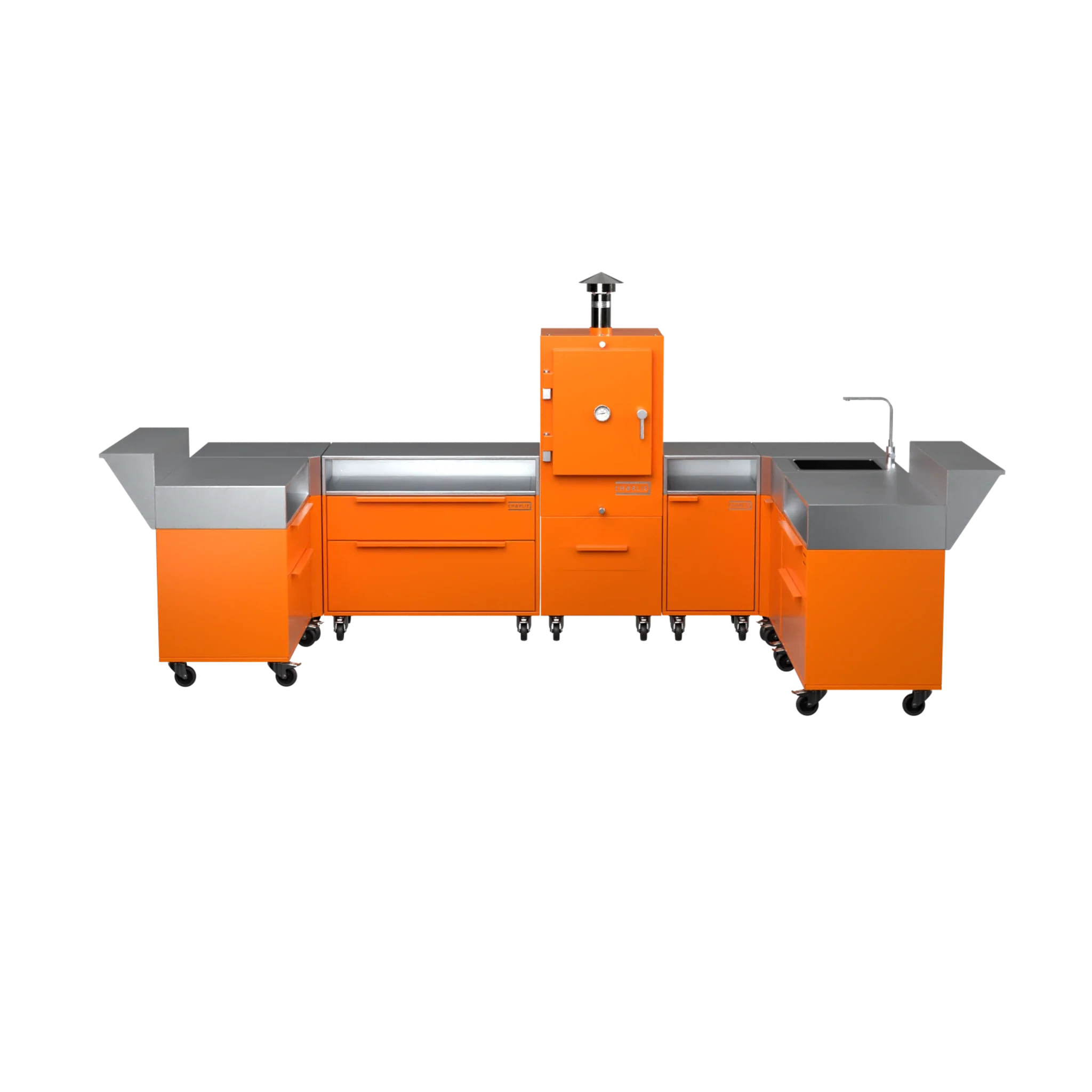 U3 U-Shape kitchen in saffron yellow, straight-on front elevation