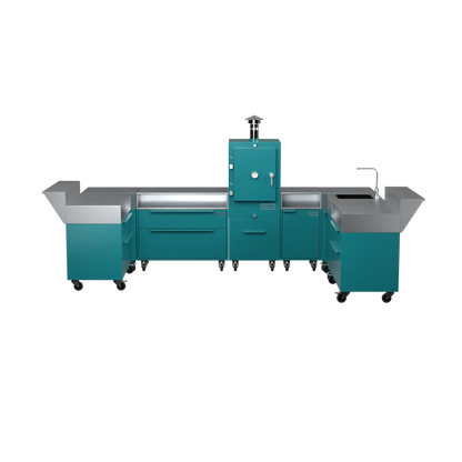 U3 U-Shape kitchen in teal duck blue-green, straight front view