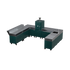 U-Shape Kitchen U4 in Agave, a dark green-blue, three-quarter angle view of the kitchen layout 