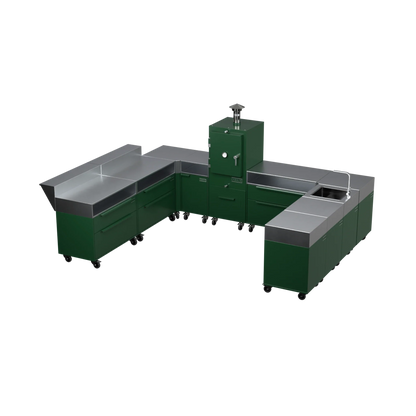 U-Shape Kitchen U4 in Green Chilli green, angled view of the U-shaped outdoor kitchen