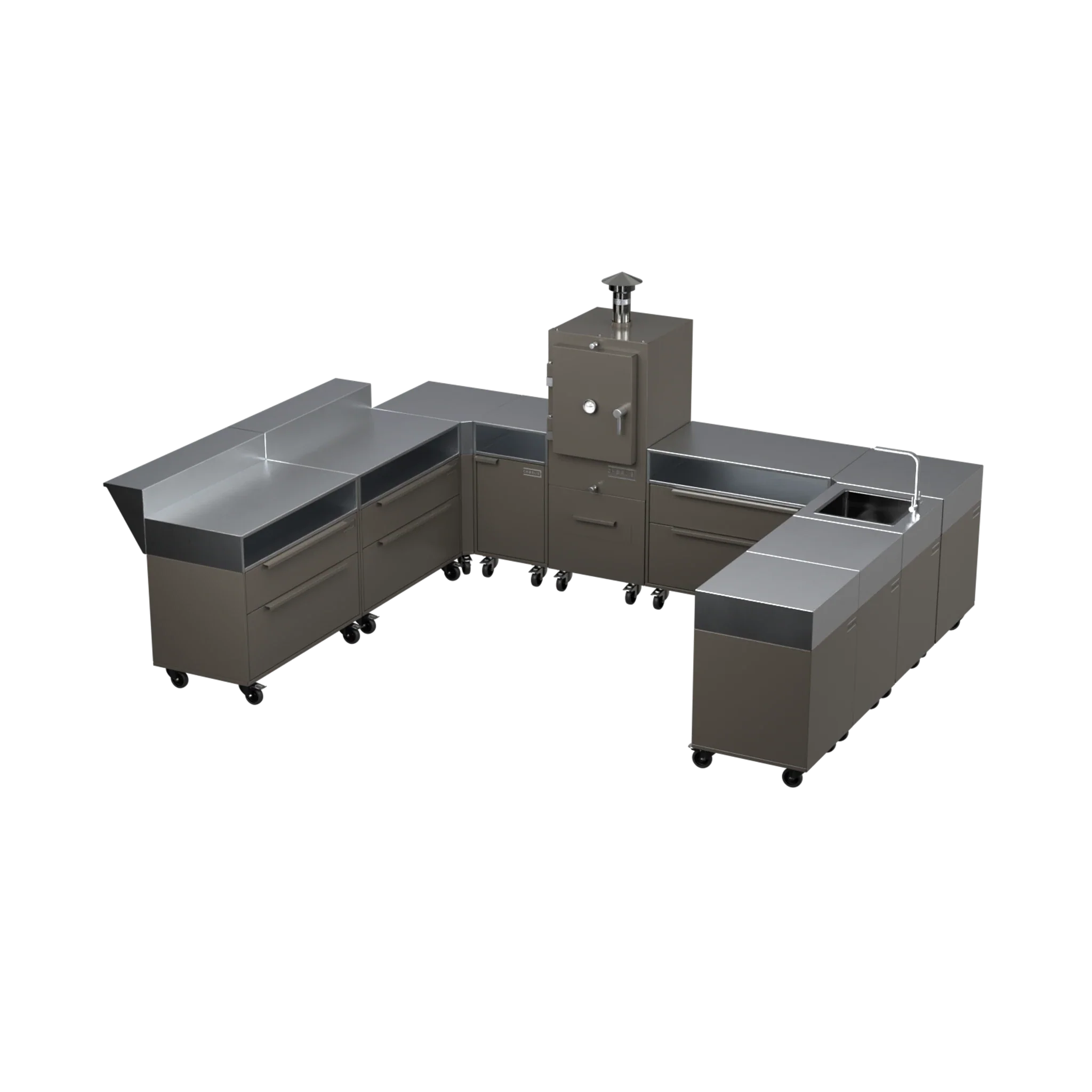 U-Shape Kitchen U4 in Porcini beige, three-quarter angle view of the kitchen run