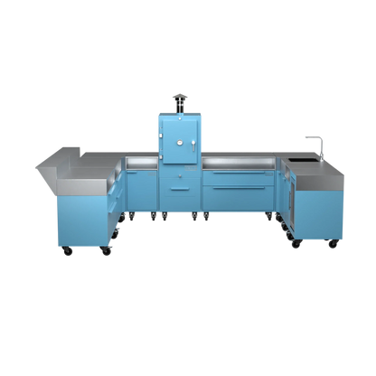 U-Shape Kitchen U4 in Blue Marlin blue, straight-on front view of the cabinets