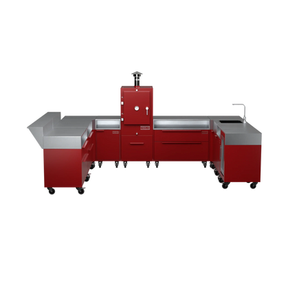 U-Shape Kitchen U4 in Dark Cherry red, straight-on front view of the cabinet layout