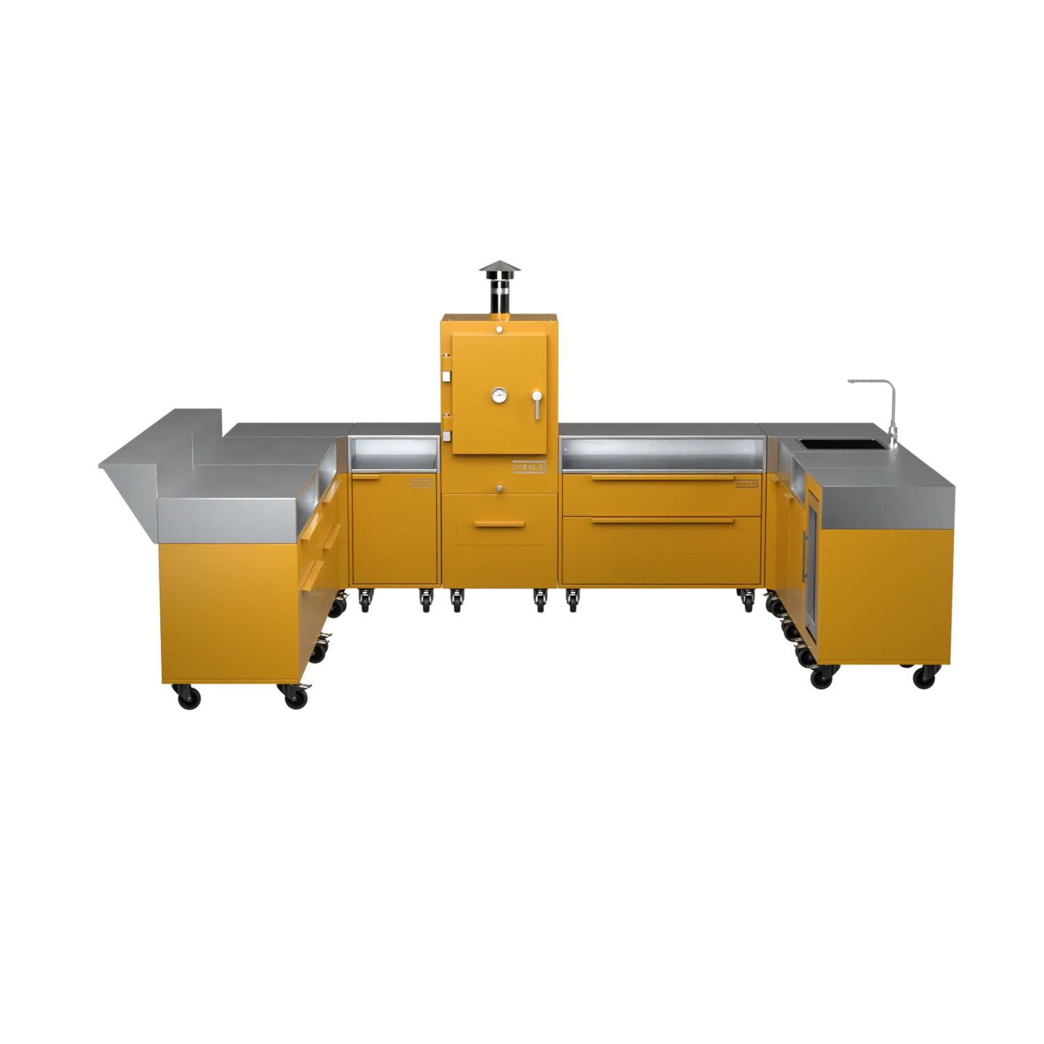 U-Shape Kitchen U4 in Honeycomb amber, straight-on front elevation of the units