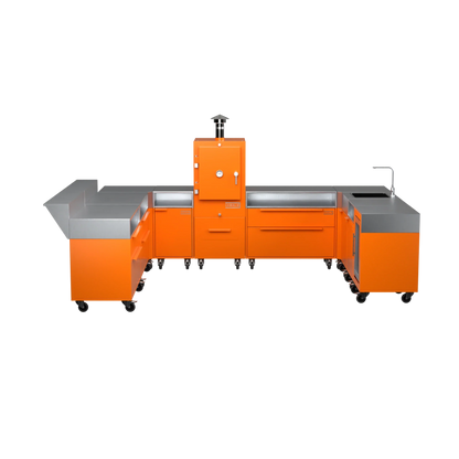 U-Shape Kitchen U4 in Saffron yellow, straight-on front elevation of the kitchen units