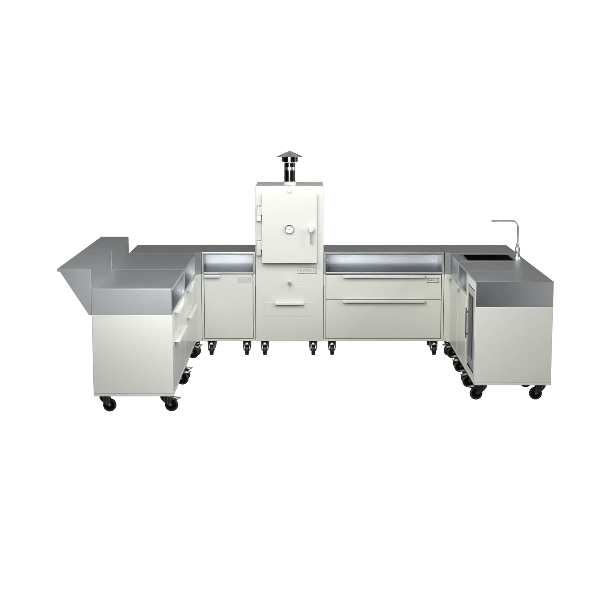 U-Shape Kitchen U4 in Truffle brown, straight-on front elevation of the units