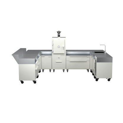 U-Shape Kitchen U4 in Truffle brown, straight-on front elevation of the units